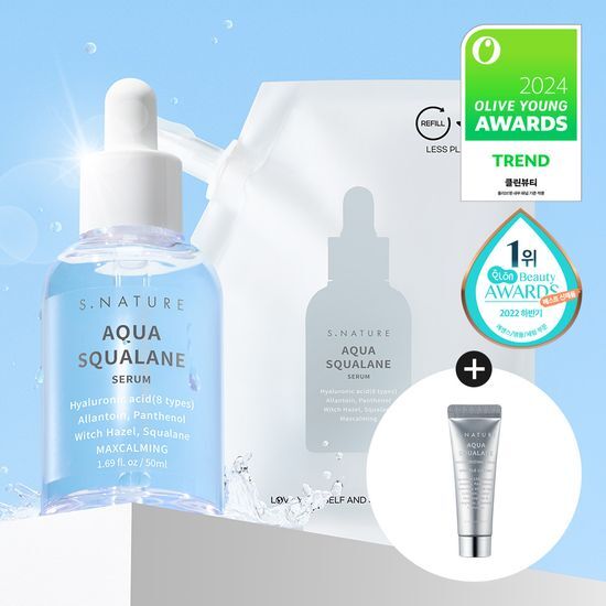 【ツヤ肌／水分ブースター美容液】 アクアスクワランセラム 50mlセット （+ 50mlリフィル + 保湿クリーム10ml付き）/ 並行輸入