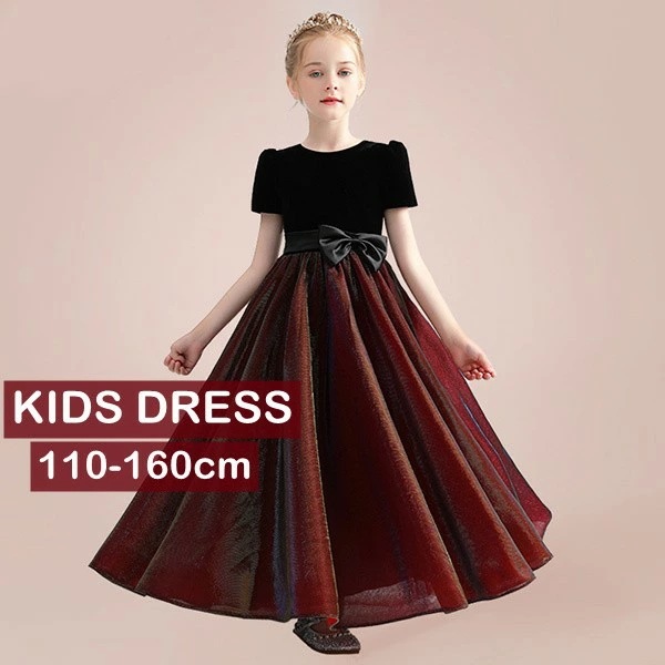 ピアノ発表会 ドレス 中学生 ワンピース ジュニアドレス 七五三 子供ドレス ロング丈 キッズドレス ワインレッド プリンセスドレス エレガント 子どもドレス 女の子 ロングドレス ステージ衣装 かわ
