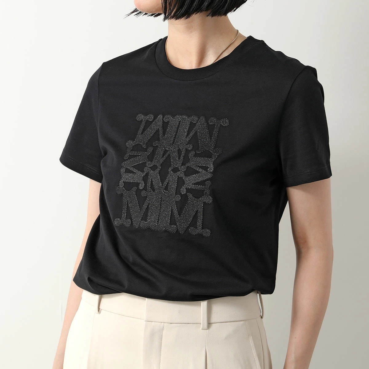MAX MARA マックスマーラ Tシャツ TAVERNA レディース 半袖 カットソー クルーネック コットン 刺繍 MロゴT 005