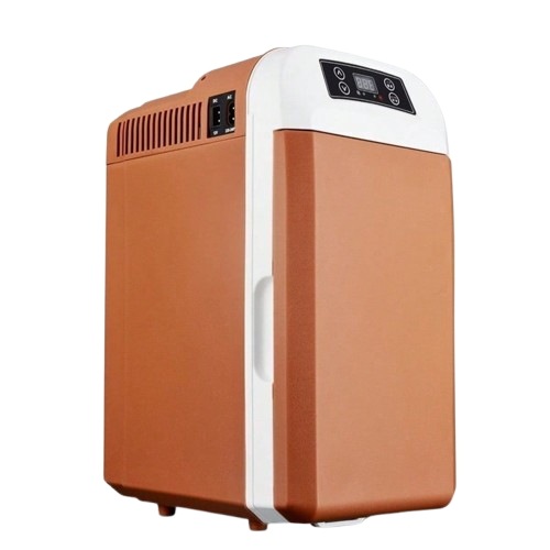 車載冷蔵庫 8L ポータブル冷蔵庫 -10℃～+65℃調整 持ち運べる小型 クーラーボックス 家庭用車載用 立ち置き/平置き DC12V/110V ブラウン