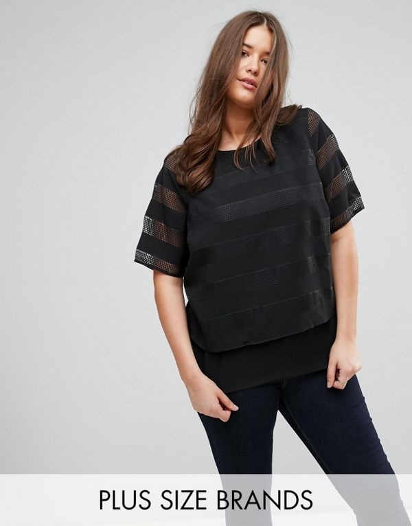 Junarose レディース 大きめサイズ ゆったりサイズ 送料無料 Black Mesh Insert Stripe Woven Top
