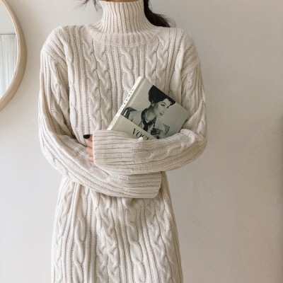 2018大人気新作韓国ファッション2PERケーブル編みタートルネックニットロングワンピース髙品質送料無料おしゃれなシルエットのファッションコーデー提案