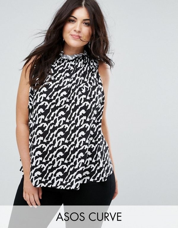 ASOS エイソス レディース 大きめサイズ ゆったりサイズ 送料無料 Mono CURVE Swing Top with Ruched Neck in Animal Print