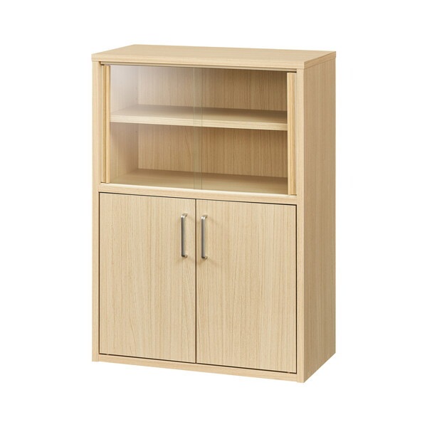 白井産業 FUL-8055DG NA ガラス引戸と木製扉のシンプル食器棚 フルニコ ナチュラルブラウン メーカー直送 7,511円