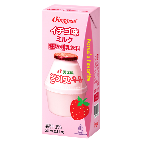 【送料無料】【冷蔵便】ビングレ いちご味ミルク200ml×24個／冷蔵 韓国 牛乳 Biggrae イチゴ