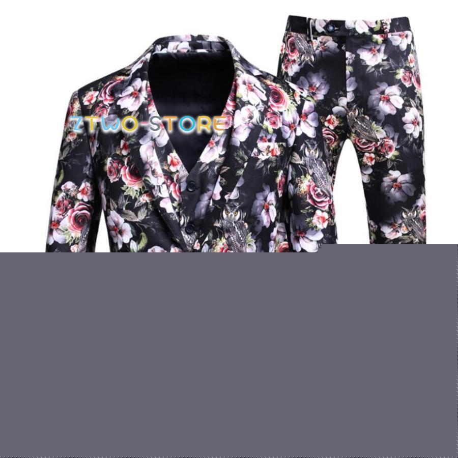 花柄 メンズスーツ タキシードスーツ 3点セットスーツ 1つボタンスーツ フォーマルスーツ 結婚式 二次会 成人式 卒業式 就職活 ビジネススーツ 披露宴