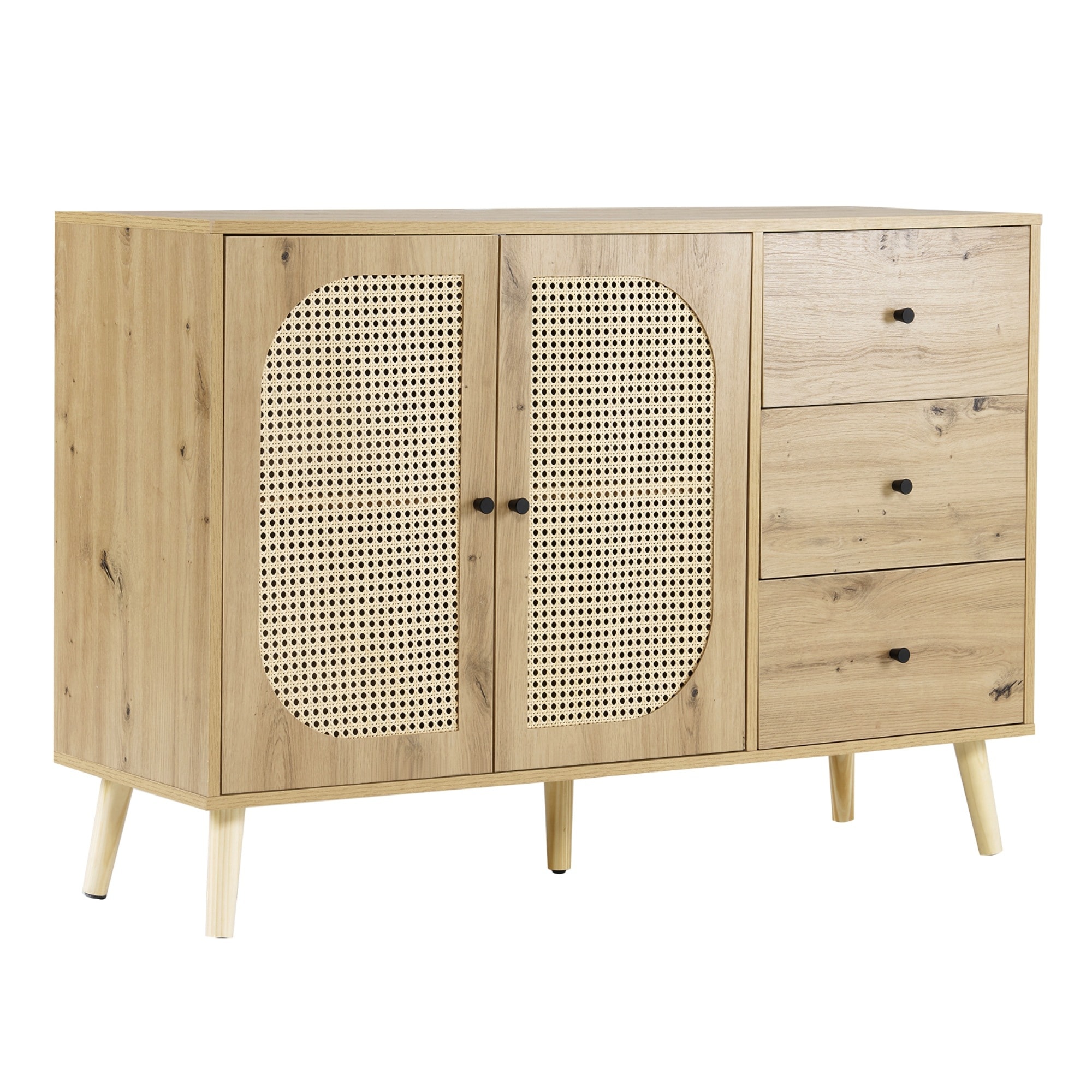 【国内発送Ｍ】45キャビネット サイドボード チェストラタン調 ラタン風 引き出し付き 大容量 収納棚 リビング 収納 ローボード 収納チェスト2段 サイドボード 扉付き リビングボード 洋服 タンス