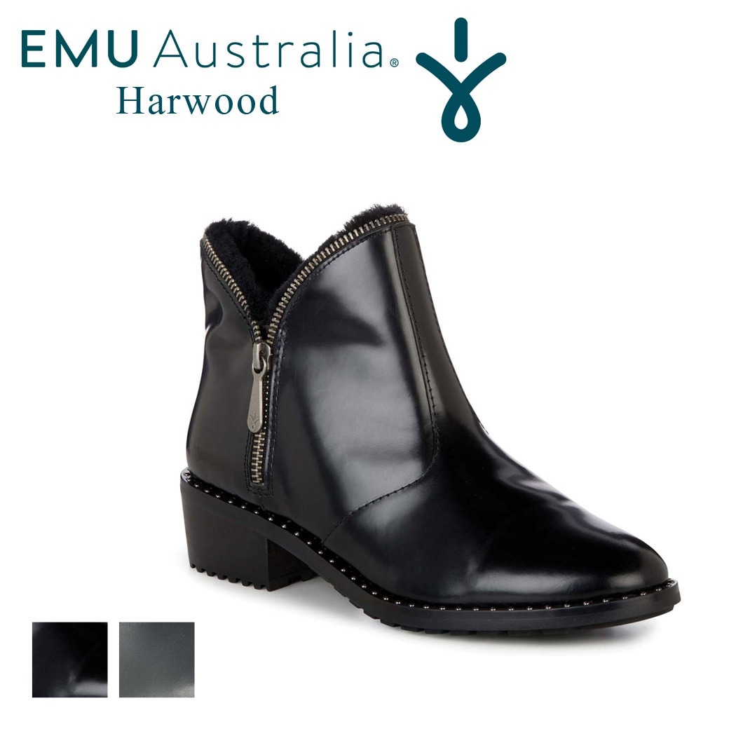 EMU Austraria 正規品 アンクル ブーツ Harwood レディース 1点 ボア 秋冬 サイドジップ ローヒール 女性用 カジュアル フォーマル 通気性あり 防風 防寒 防水 撥水