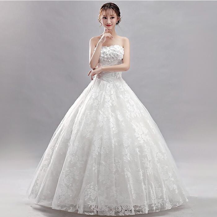プリンセスラインドレス ウエディングドレス 結婚式 二次会 ロングドレス ブライダル 海外挙式 花嫁 ビスチェ 披露宴 編み上げ フラワー ウェデイングドレス