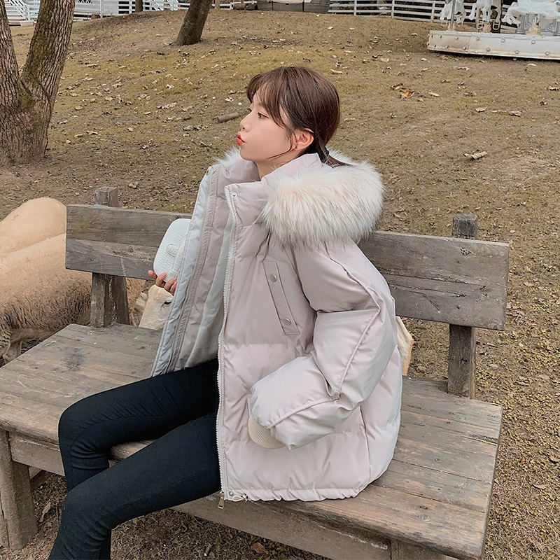 綿の服女性 2024 冬の新ファッションファッショナブルなショート綿の服カジュアルルーズ暖かい大きな毛皮の襟綿入りジャケット
