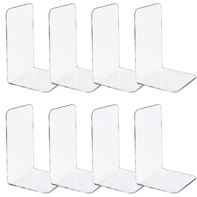L字型透明アクリルブックエンドスタンドブックシェルフデスクトップ装飾収納ラックブックホルダースクールステーショナリー 8pcs