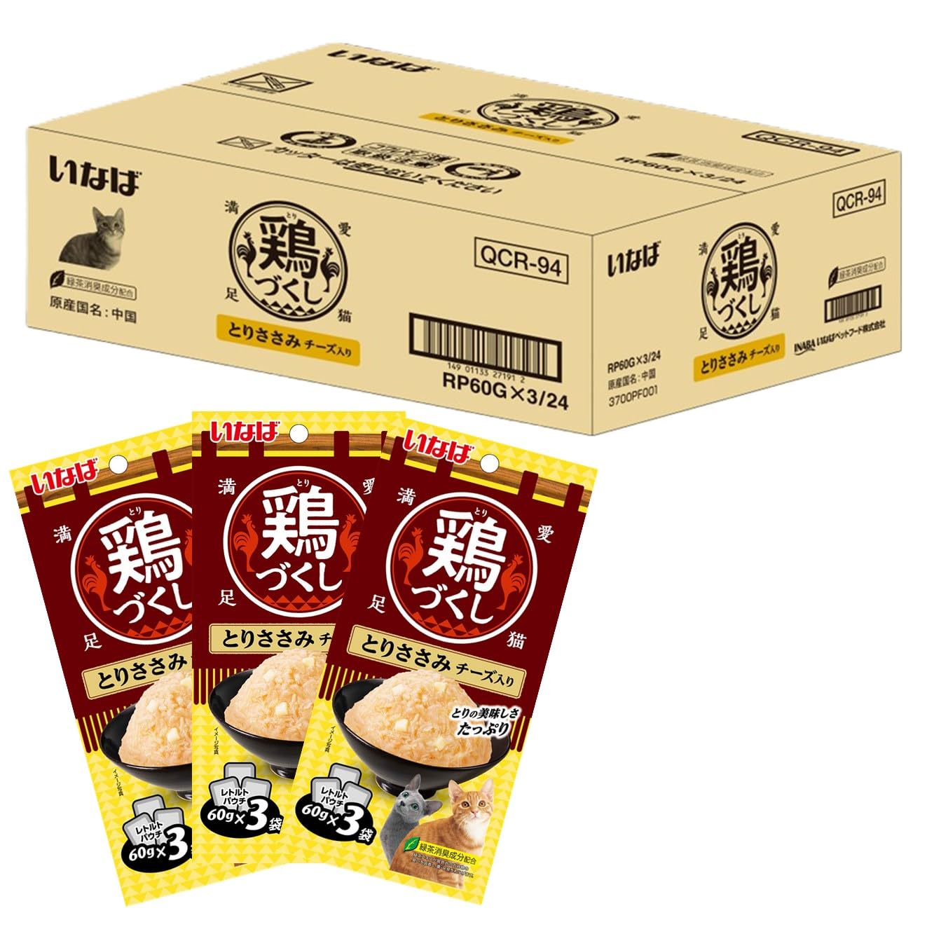 いなば 鶏づくし とりささみ チーズ入り 60g×3袋×24個 猫用 ウェットフード