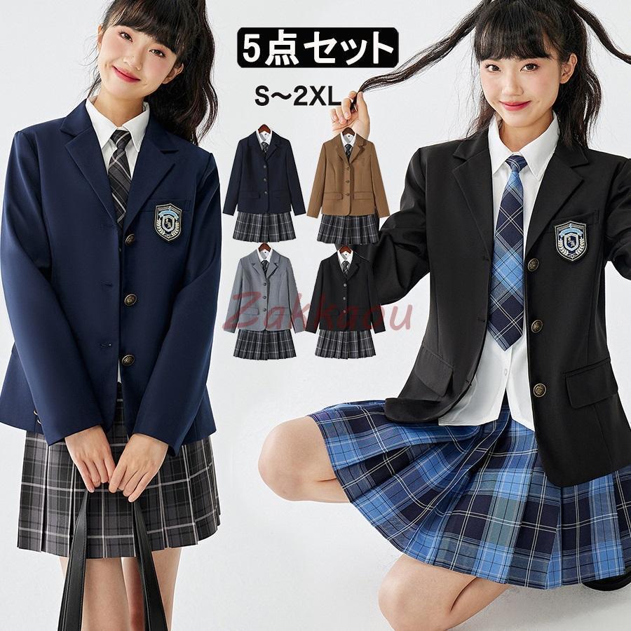 制服 ブレザー コスプレ 女子高校生 jk 制服5点セット 女子高生 スカート シャツ ネクタイ バッジ コスプレ 学生服 スクール 高校生制服 入学式 卒業式 学園祭