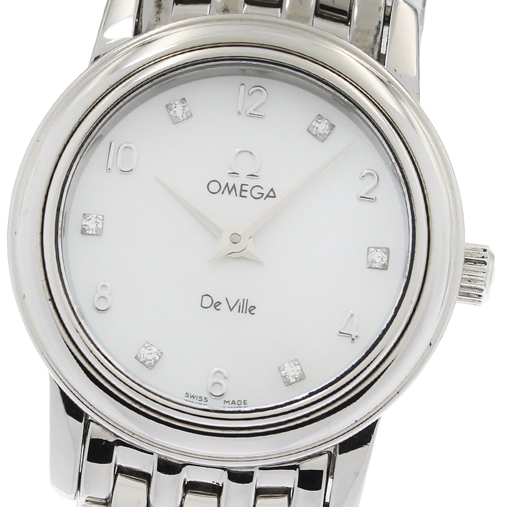 オメガ OMEGA 4570.75 デビル プレステージ 6Pダイヤ ホワイトシェルダイアル クォーツ レディース 良品 _951284【中古】