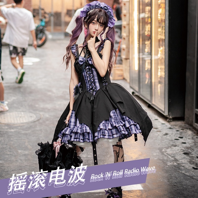 ロックラジオ変則サブカルチェック柄ワンピースオリジナルロリータ