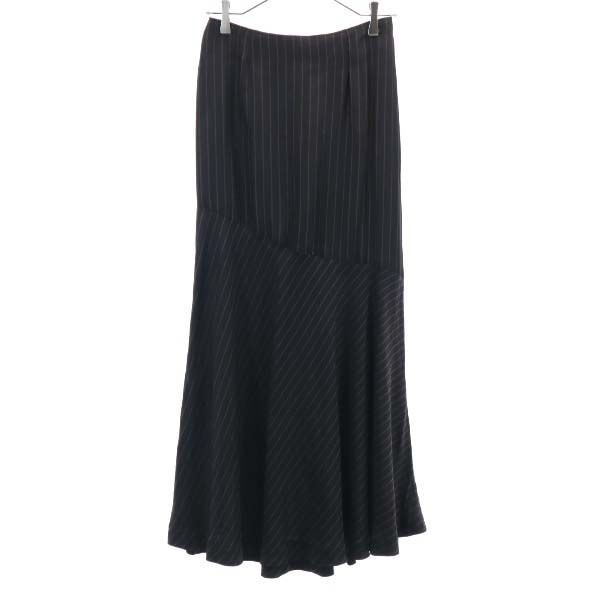 未使用 ストライプ柄 マキシ丈 フレアスカート 36 ブラック×ブラウン ペチコート付き レディース 8,364円