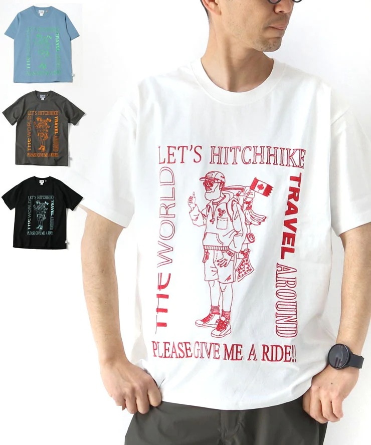 tシャツ 半袖 メンズ 大きいサイズ レディース 7.4oz HITCH HIKE 刺繍 Tee G521793