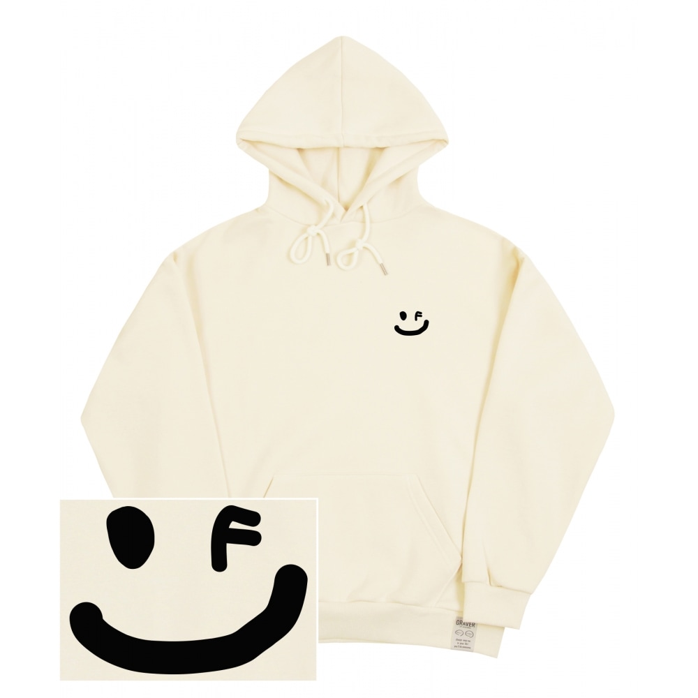 GRAVER [UNISEX]スモールドローイングスマイルフードティー_クリーム/ブラックロゴ 7,466円