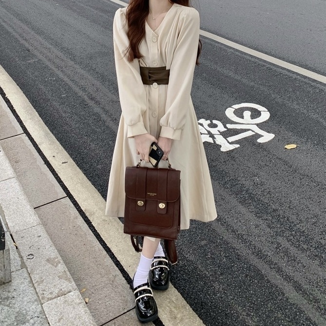 ワンピース レディース シャツワンピース L XL 2XL 3XL 4XL 韓国 ミディアム丈 ミモレ丈 ボリューム袖 ノーカラー フレア Aライン ウエストベルト かわいい 大人可愛い きれいめ