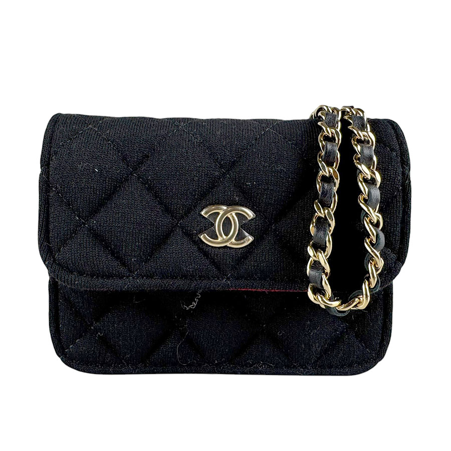 シャネル CHANEL ショルダーバッグ コットン ブラック ゴールド レディース z10113