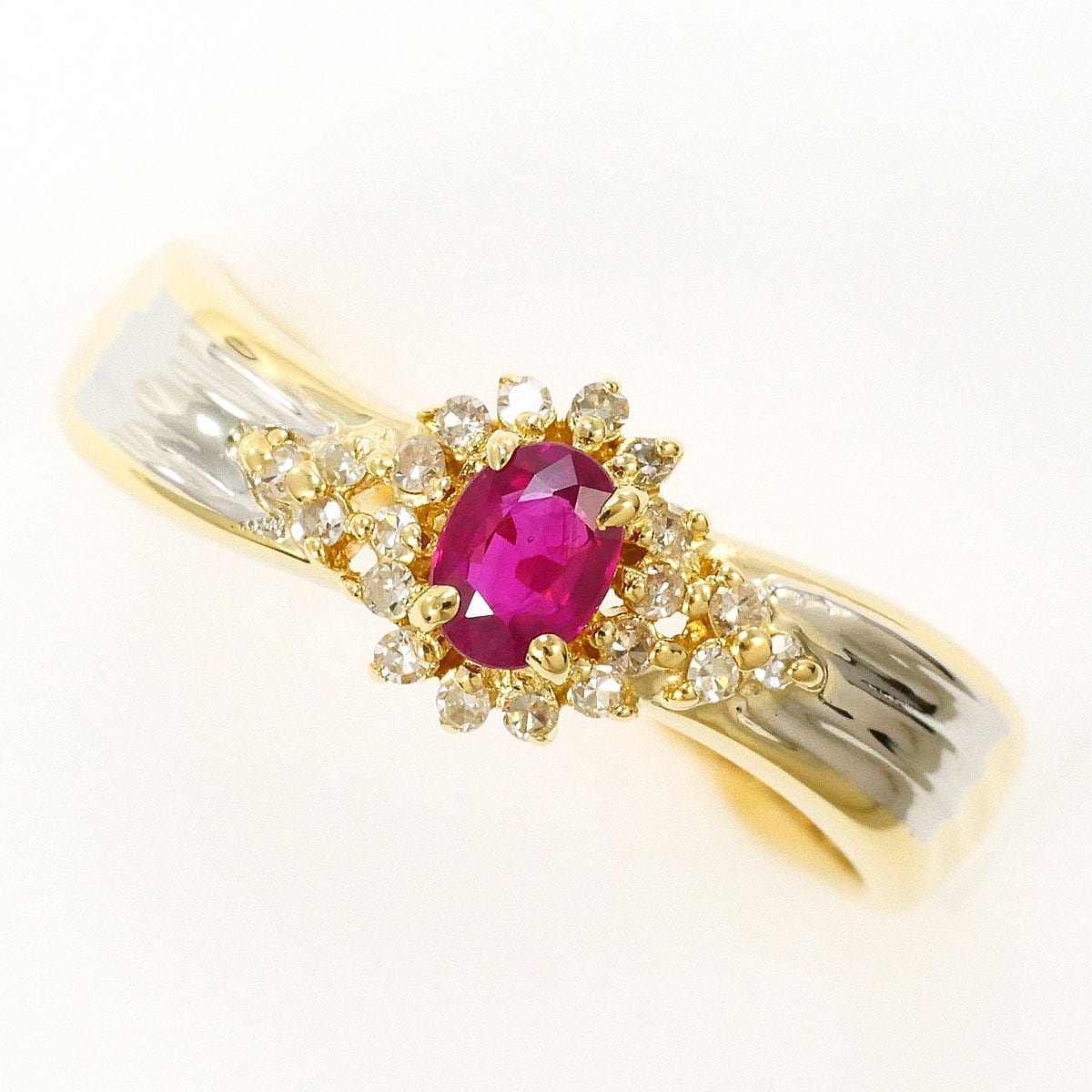 PT900 プラチナ K18 18金 YG イエローゴールド リング・指輪 12号 ルビー ダイヤモンド 0.09ct 総重量約2.7g 中古