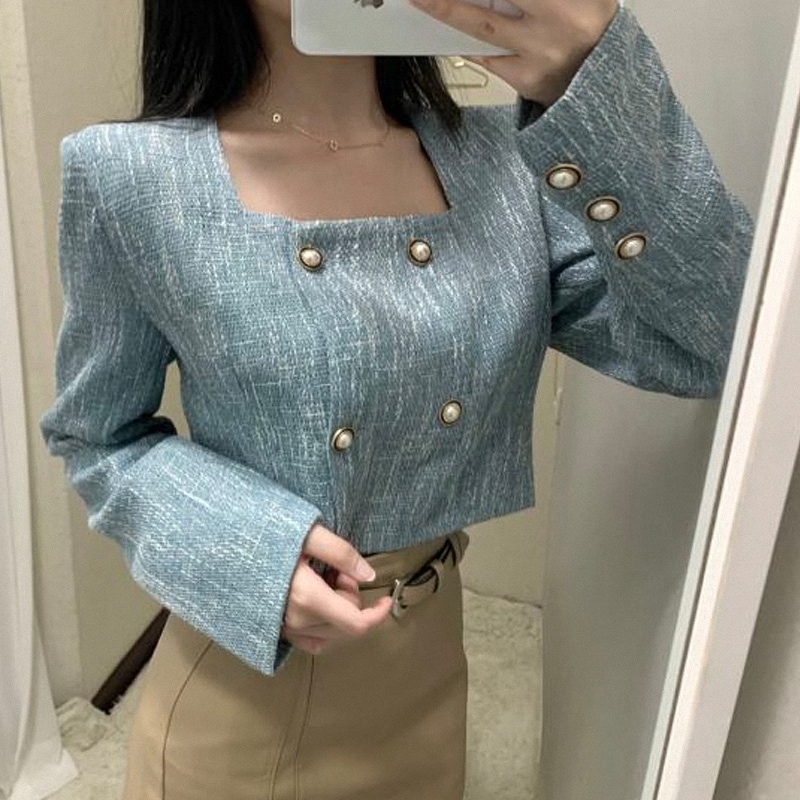 ジャケット上着トップストップ S M サイズ ブラック ホワイト ブルー 秋 冬トレンド トレンディ