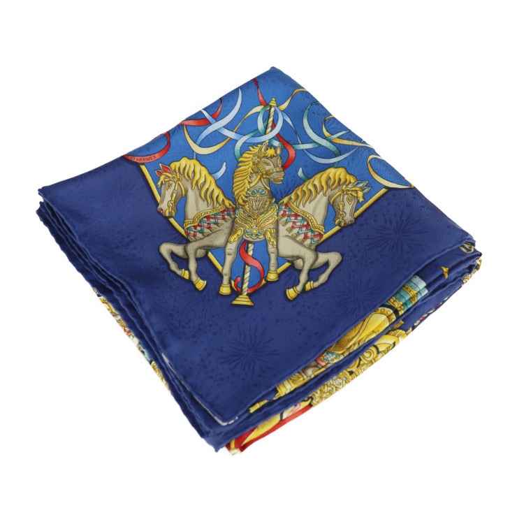 超美品 HERMES エルメス スカーフ - LUNA PARK ルナパーク 遊園地 カレ90 シルク ブルー マルチカラー メリーゴーランド 本物保証 中古