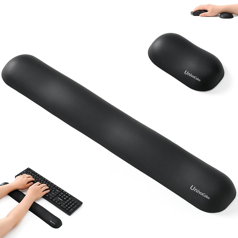 UnivoColors 低反発素材マウス&キーボードリストレスト 手首サポート プレミアムPU素材 ノートパソコンフルサイズキーボードにフィット 疲労低減 体圧分散性能 手首痛み緩和 底面に滑り止め