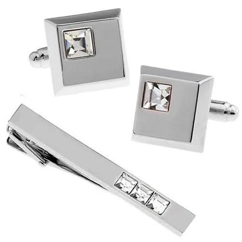 カフス ネクタイピン セット シルバー クリア クリスタル カフスボタン カフリンクス タイクリップ タイピン