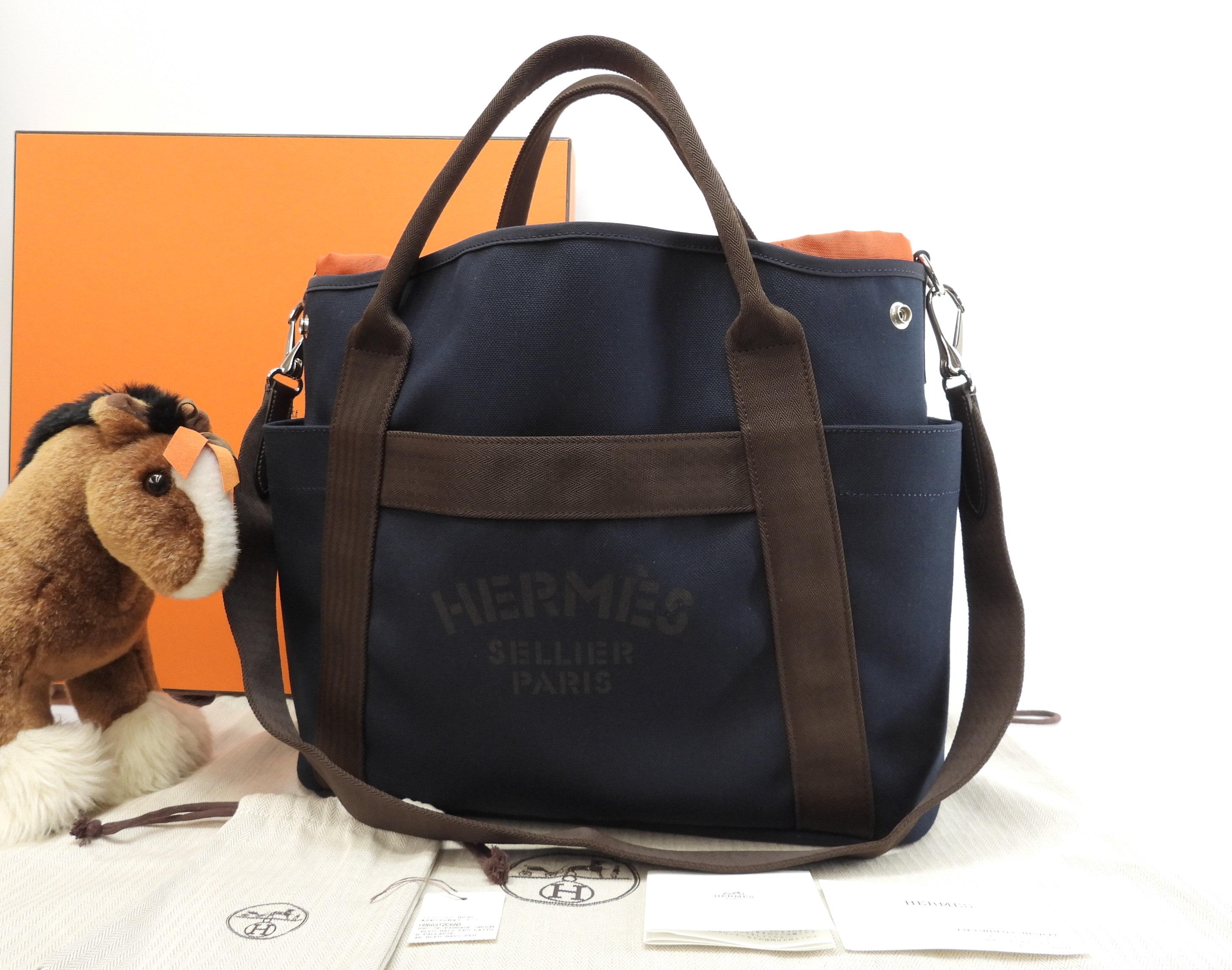 サックドパンサージュ ナイロン革 紺茶 メンズs付トートバッグ 美品@C