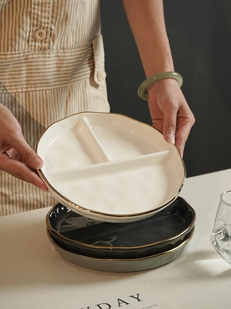 【超お得1つ買うと10個もらえる】急速出荷セラミックコンパートメントプレート 211 減脂肪食事プレート 大人用定量朝食プレート 食器 家庭用 一人用食事用仕切りプレート 一人用食事用仕切りプレート