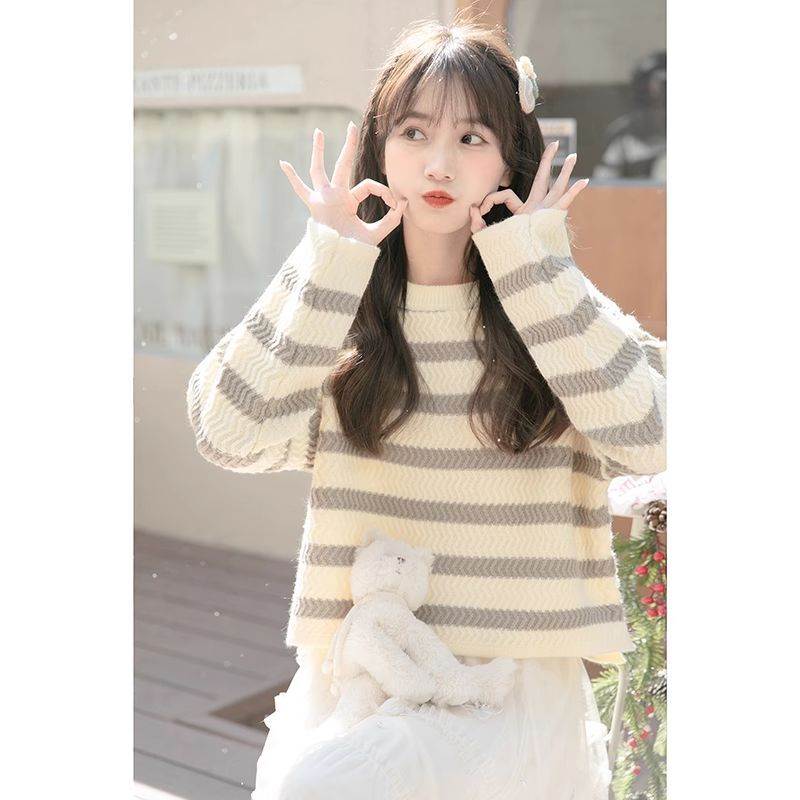 トップス レディース ニットセーター プルオーバー ラウンドネック クルーネック 長袖 ドロップショルダー 大人可愛い シンプル カジュアル ベーシック ナチュラル おしゃれ お洒落 大人女子 上品