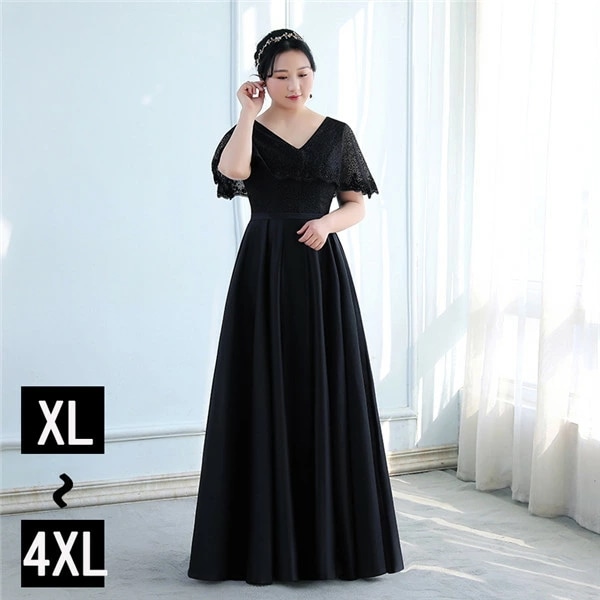上品 ロングドレス 演奏会 袖付き 黒 韓国 フォーマル 大人 Vネック 結婚式 パーティードレス キャバロングドレス 袖あり 大きいサイズ ロング丈 発表会 同窓会 卒業式 謝恩会 成人式 レディー