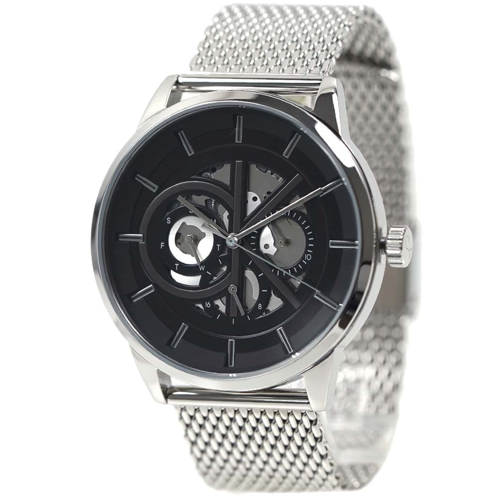 カルバンクライン 腕時計 マーキー 43MM ブラック ステンレスメッシュベルト 日付 曜日 カレンダー Calvin Klein 25200213メンズ腕時計