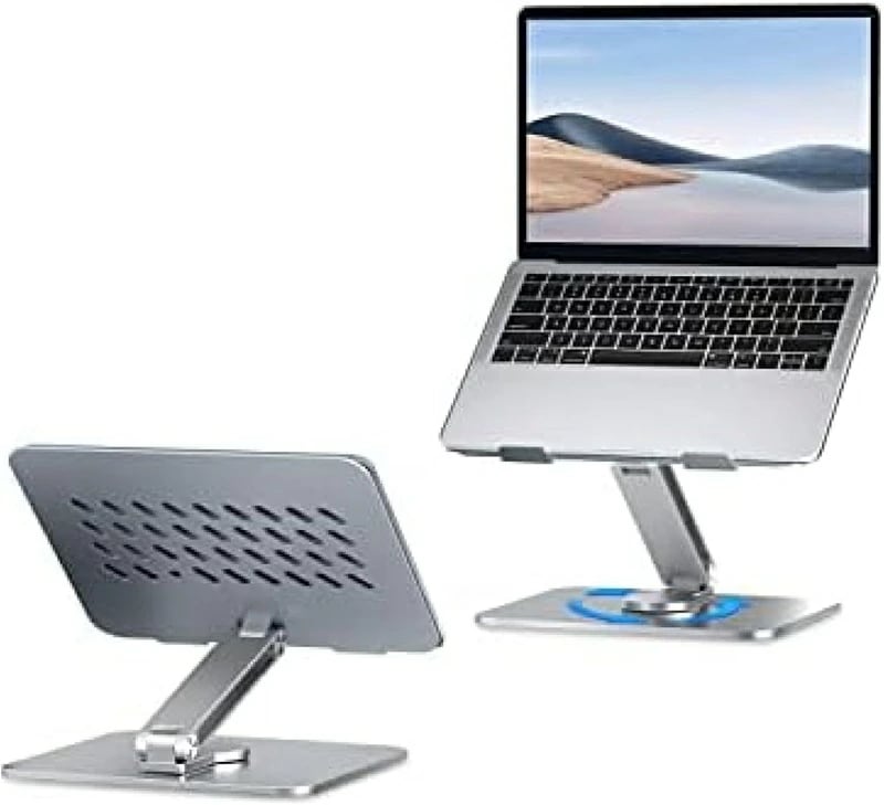 ノートパソコンスタンド PCスタンド 360回転 高さ/角度調整可能 折りたたみ式 パソコン 滑り止め アルミ合金製 17インチまでのノートPCやタブレットに対応 在宅勤務 リモート授業シルバー