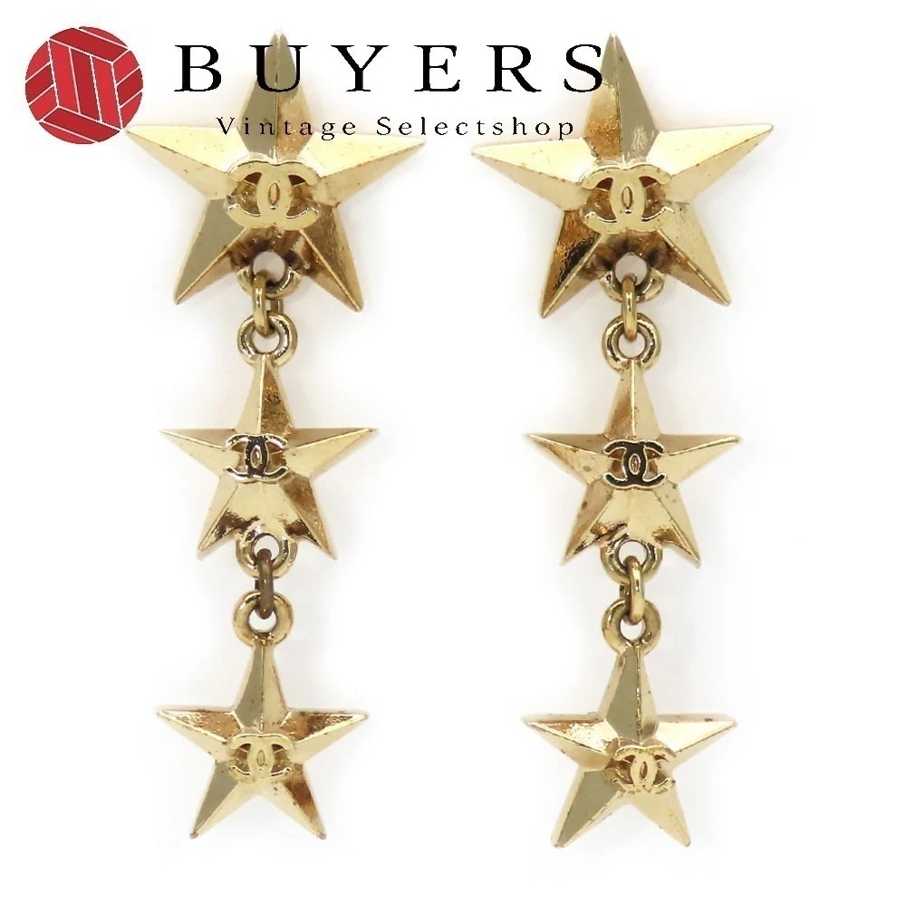 中古 ピアス トリプルスター ココマーク メタル ゴールド アクセサリー メッキ 3連 A17C レディース 女性