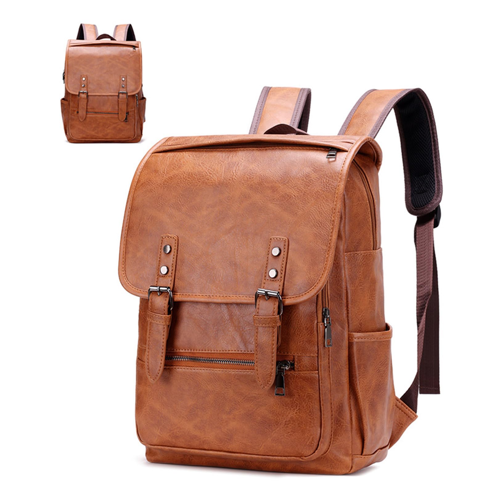 [Yukiyumi] ビジネスバッグ 大容量 メンズ 大人ランドセル レザー リュックサック 崩れない シンプル レザーバッグ 通勤 两日一泊 ブラウン