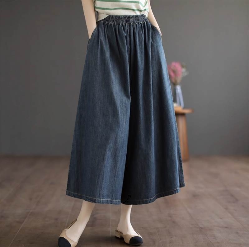 レディース パンツ ボトムス ガウチョパンツ ワイドパンツ デニムパンツ ロング ワイド ポケット ハイウエスト デニム ブルーデニム カラーデニム かわいい 大人可愛い きれいめ シンプル カジュア
