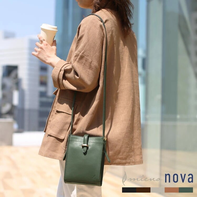 [mieno]牛革レザー縦型ミニショルダーバッグ