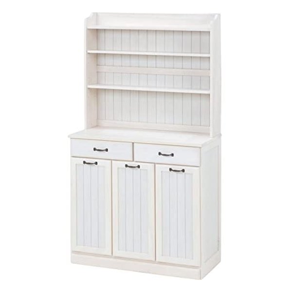 ダストボックス ホワイトウォッシュ 幅87cm キッチンカウンター 食器棚 MUD-6553WS