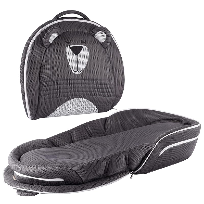 【ベビーアムール】 Bebamour ベビーベッド 折りたたみ式 ベッドインベッド 添い寝 簡易ベッド 新生児 携帯型ベビーベッド 通気性 高さ調整可 機械洗い(クマ柄)