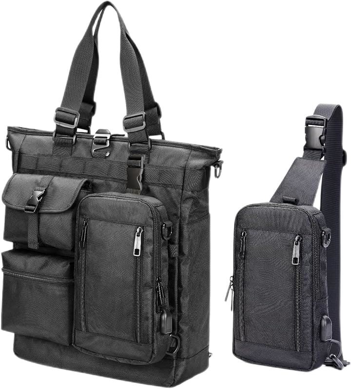 トートバッグ ボディーバッグ 分離可能 メンズバッグ ビジネスバッグ 男女兼用( NEWブラック)