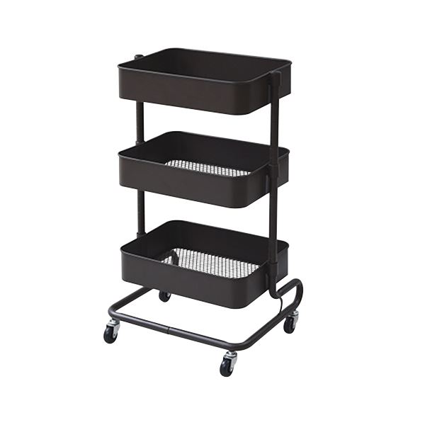 YAMAZEN バスケットトローリー 幅460×奥行380×高さ810mm ダークブラウン LBT-3（DBR） 1台(組立品)キッチンワゴン