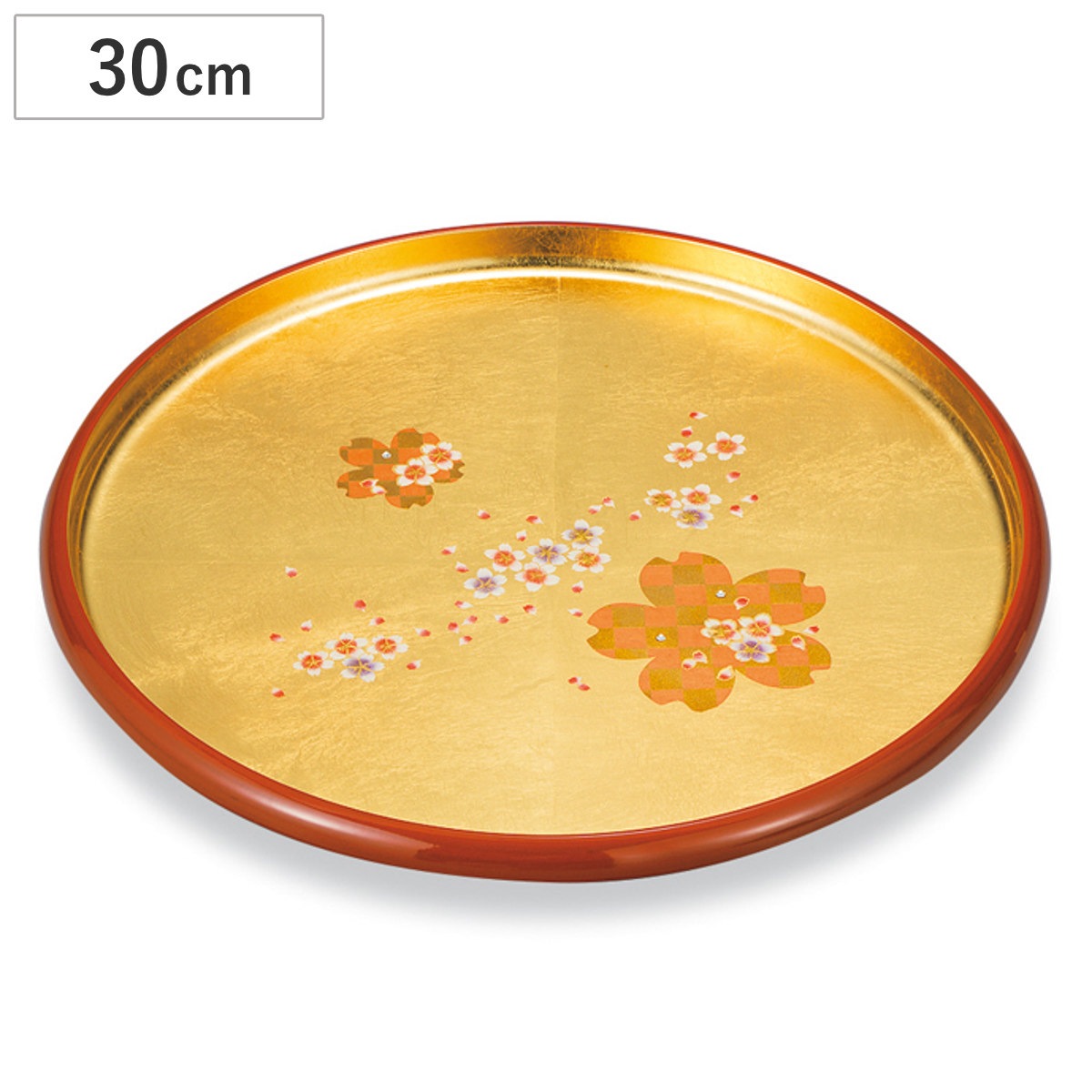 盆 100 丸盆 箔工芸桜ロマン 樹脂 プラスチック 日本製 お盆 おぼんトレー トレイ 軽量 軽い 割れにくい 高級感 おしゃれ 和 和柄 和風 和食 和食器 和モダン おもてなし 来客