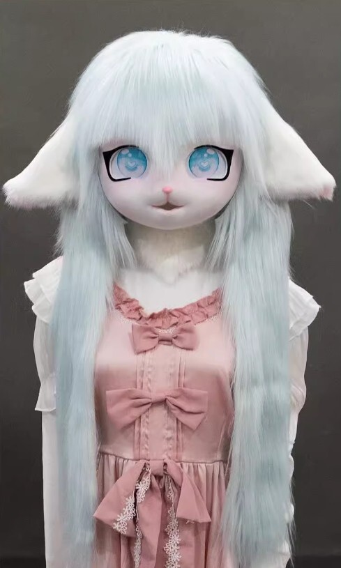 【10％OFF】 猫 着ぐるみヘッド 垂れ耳 マスク ケモノ 全頭ヘッド 灰青 コスプレ衣装