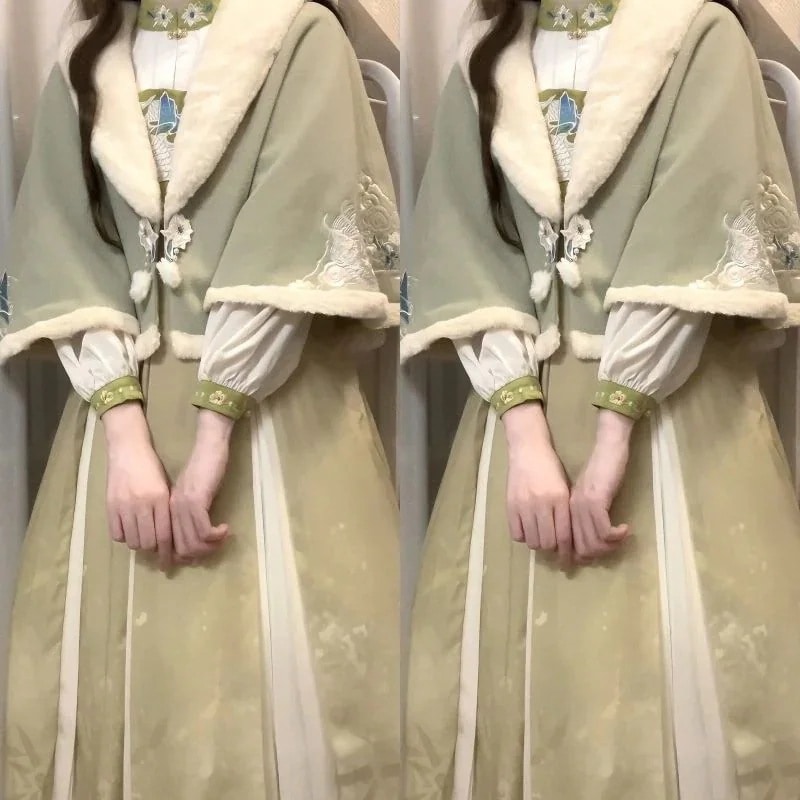 在库限りです! 特価【フルセット】デザイン雨上がり竜井新韓国cos元素マント上着ワンピースセット