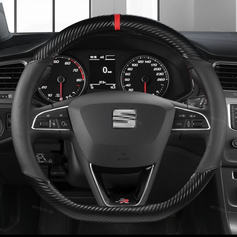 カーボンファイバーカーステアリングホイールカバー,シートレオン5f mk3 2013-2021 ibiza 6j taraco arona ateca alhambra,自動アクセサリー