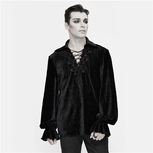 ブラウス ラッパの袖 ヴィンテージ パンク＆ゴシック オーバーサイズ　ゆったり　中世 演劇オペラ声楽 貴族服装 17世紀 シャツ 男性用 コスチューム トップス ブラック d9347c0c0