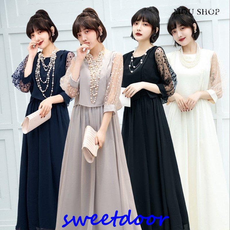 パーティードレス 10代 50代 30代40代 ワンピース おしゃれ フォーマル お呼ばれ シフォン マキシ キャバ 秋 冬 カラードレス 結婚式