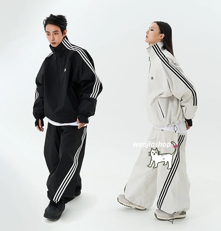 スノーボードウェア 25 上下セット メンズ レディース アウター ジャケット パンツ ズボン ゆったり ストライプ ヒョウ柄 黒 白 スノーウェア スキーウェア スノボウェア韓国風